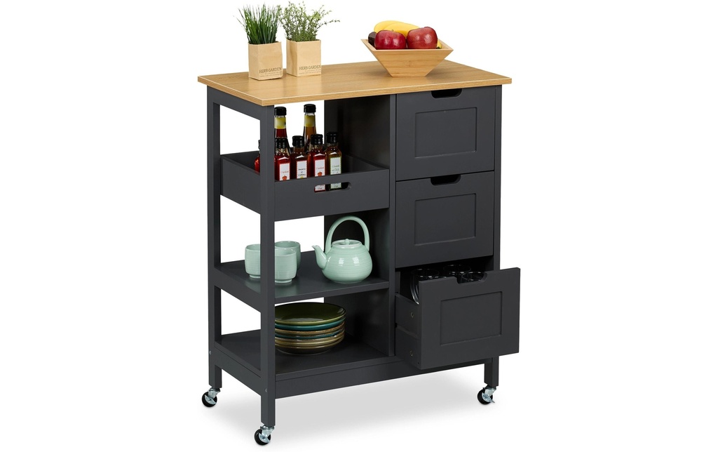 relaxdays Chariot de cuisine 85 x 68.5 x 38.5 cm, Gris