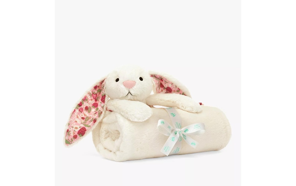 Jellycat Blossom Bunny couverture douillette, Cream Berry, crème, 70 x 56 cm