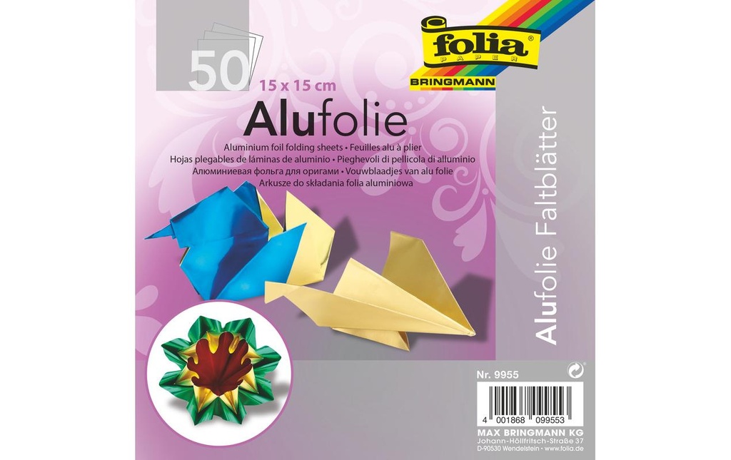 Folia Dépliants en aluminium 15 x 15 cm 90 g/m² Couleur assortie