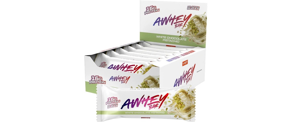 VAST Barre AWHEY BAR Chocolat blanc/Pistaches, 12 x 50 g