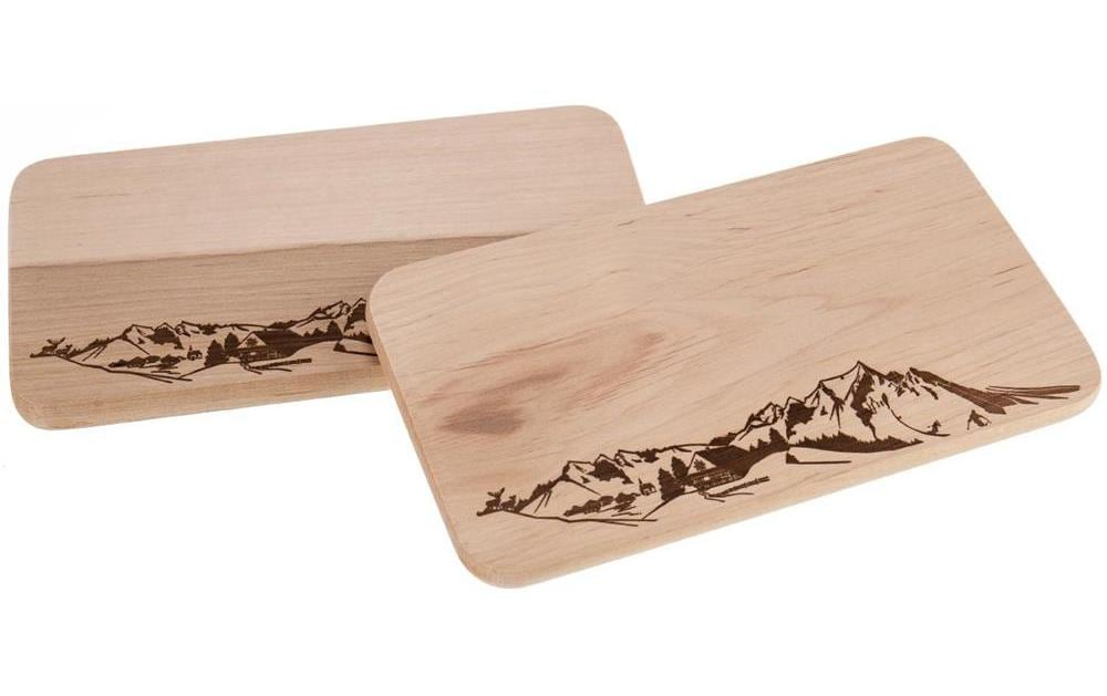 creanorm Planche à découper FSC Aulne 22 x 12 cm, motif panoramique des Alpes