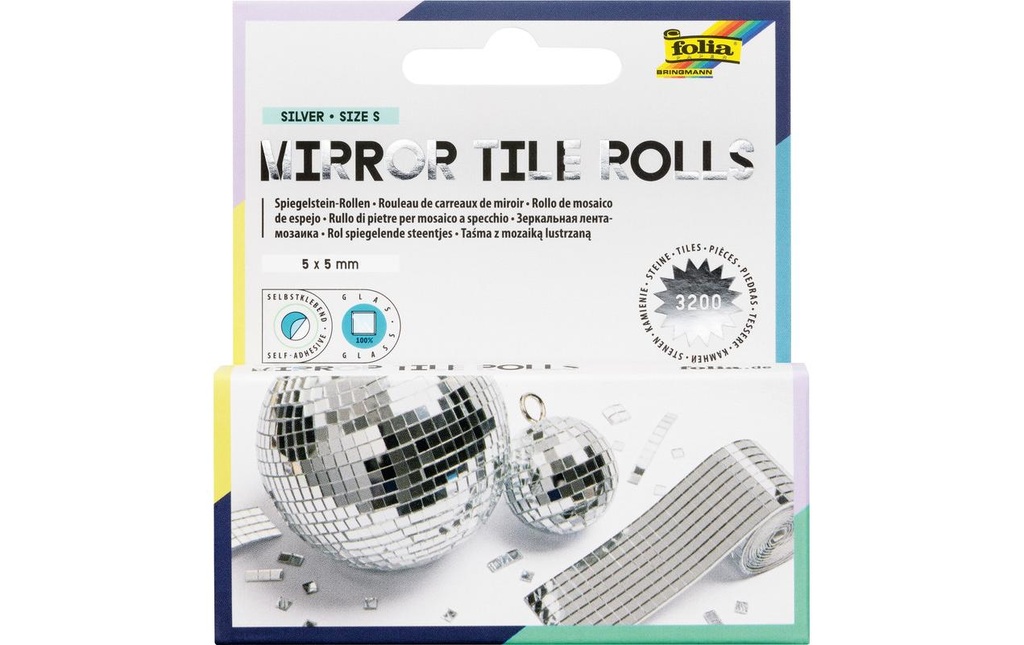 Folia Autocollants en rouleau Pierres de miroir 5 x 5 mm, 2 rouleaux