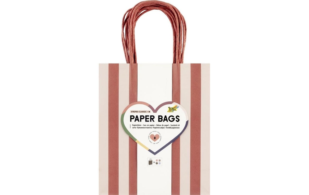 Folia Sacs en papier M Lot de 8, 18 x 8 x 21 cm, 4 motifs assortis