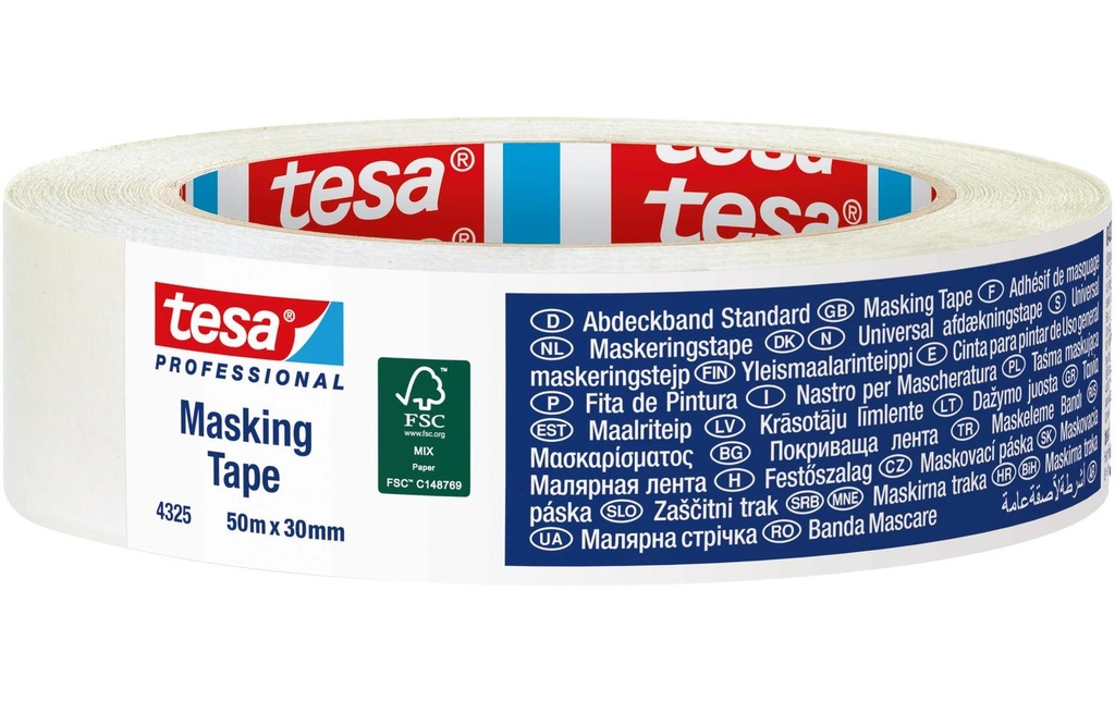 tesa Ruban de masquage en crêpé Pro Blanc 50 m x 25 mm, chamois