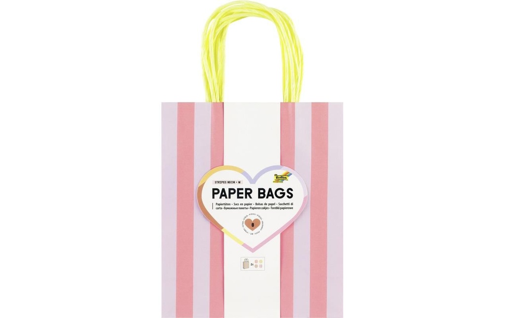 Folia Sacs en papier M Lot de 8, 18 x 8 x 21 cm, 4 motifs assortis