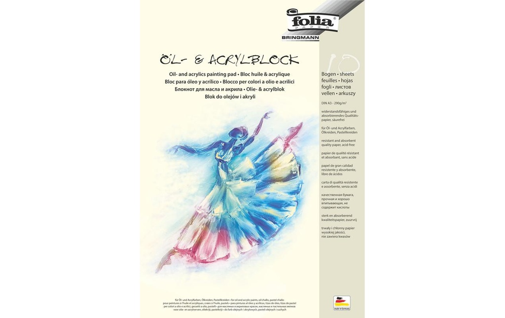 Folia Bloc de dessin à l'huile et à l'acrylique DIN A3 290 g/m² 10 feuilles blanc