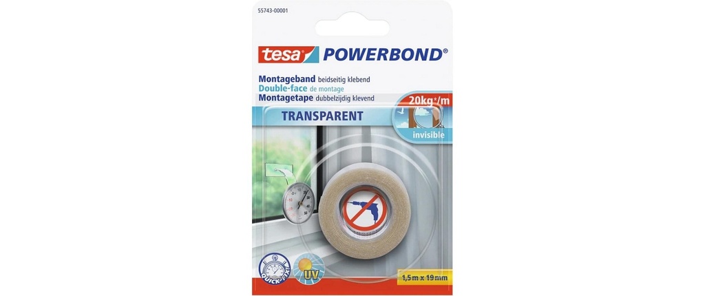 tesa Powerbond 19 mm x 1.5 m, Transparent