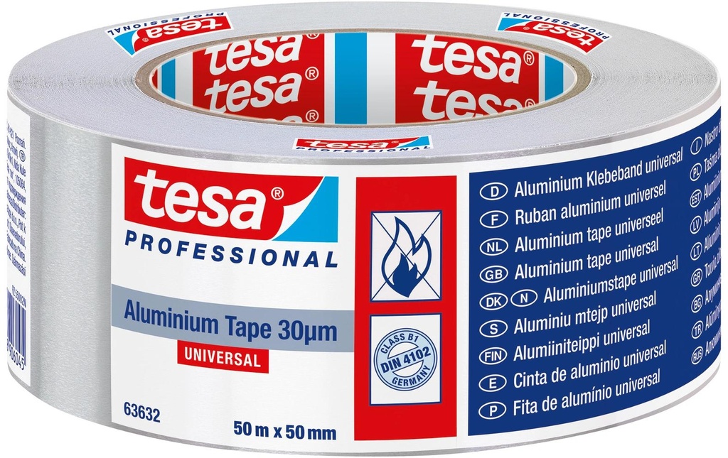 tesa Ruban adhésif en aluminium 63632 50 mm x 25 m, Gris