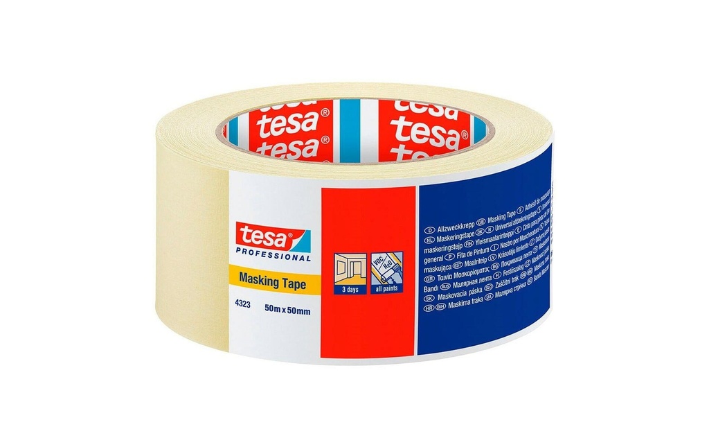 tesa Ruban de masquage universel en crêpé 50 m x 50 mm, chamois