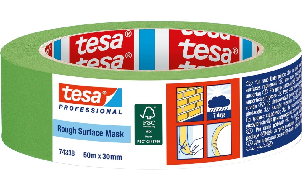 tesa Ruban de masquage en crêpé pour surfaces rugueuses 50 mm x 50 m