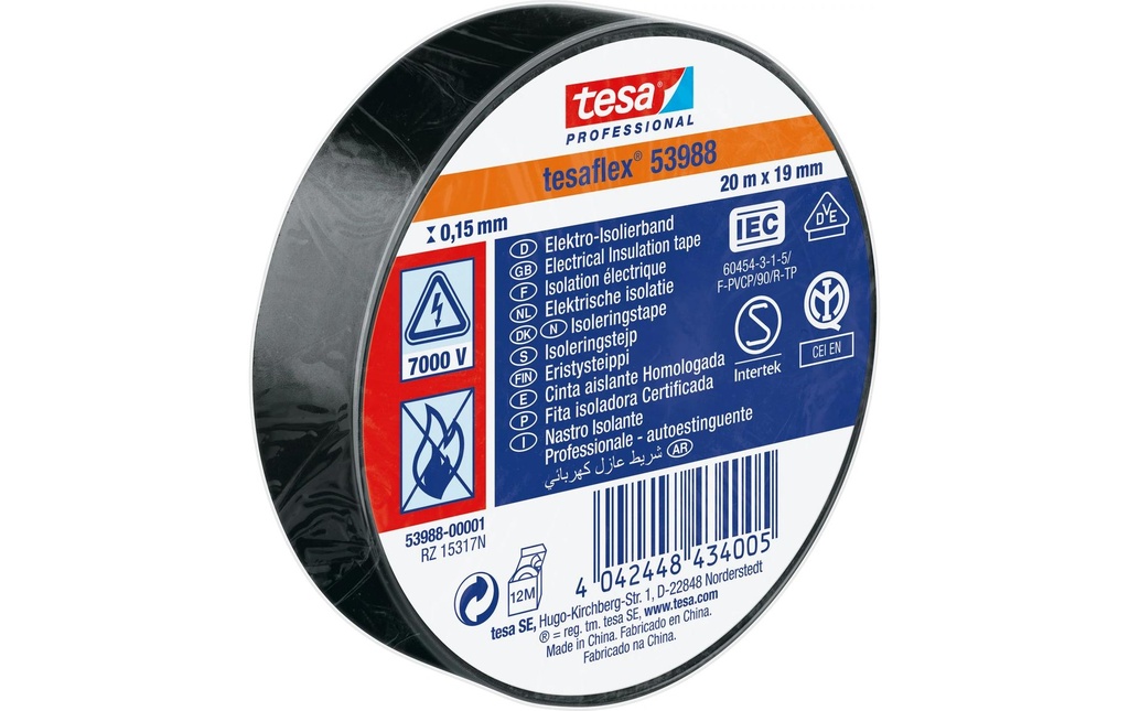 tesa Tesaflex 53988 19 mm x 20 m, Noir