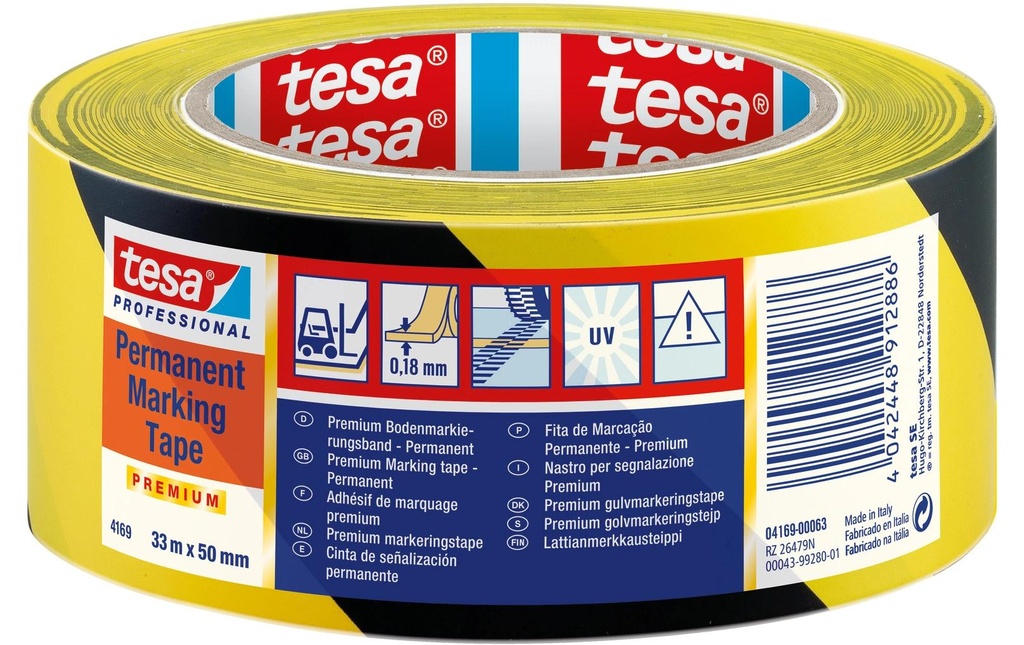 tesa Ruban de marquage au sol 4169 50 mm x 33 m, Jaune