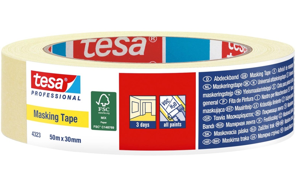 tesa Ruban de masquage universel en crêpé 50 m x 30 mm, chamois