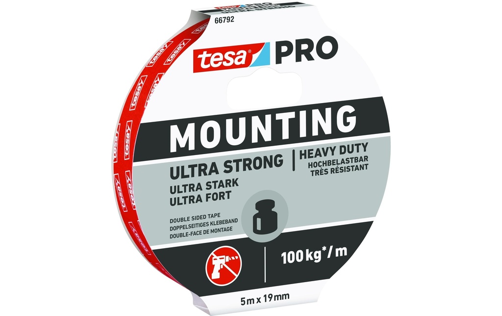 tesa Fixation PRO Ultra Strong 19 mm x 5 m, Blanc