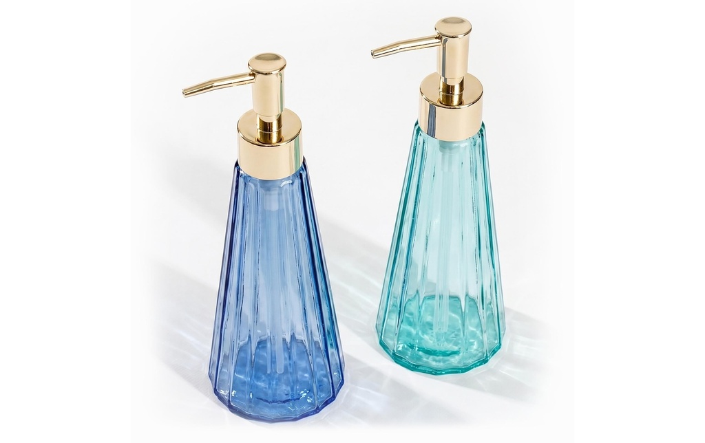 relaxdays Distributeur de savon Distributeur de savon 320 ml, Bleu/Vert/Doré