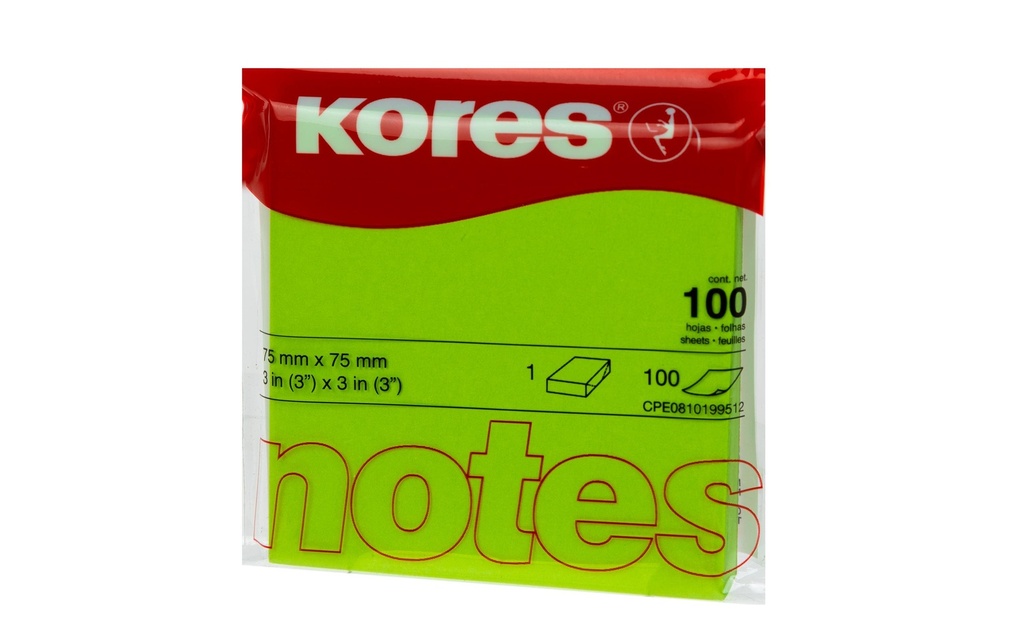 Kores Fiche de bloc-notes 7.5 x 7.5 cm, Vert fluo