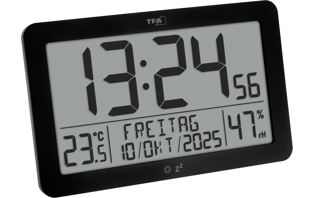 TFA Dostmann Horloge radiocommandée numérique avec climat ambiant, Noir