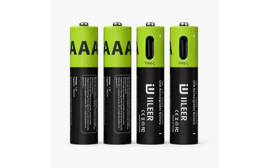 IILEER Piles rechargeables au lithium AAA 500 mAh, 4 Pièce/s