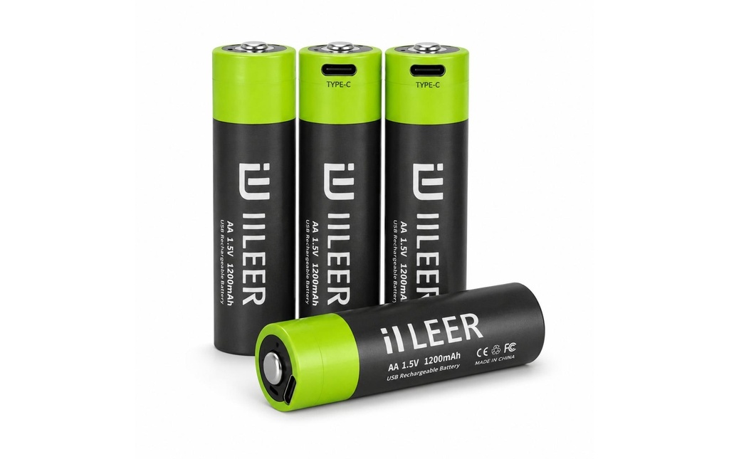 IILEER Piles rechargeables au lithium IILEER AA 1 200 mAh, lot de 4