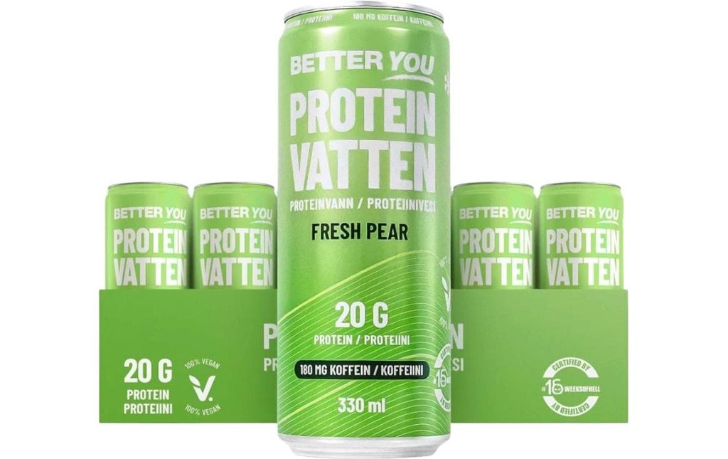 Better You Soda Boisson protéinée végétalienne « Fresh Pear », avec caféine 24 x 330 ml