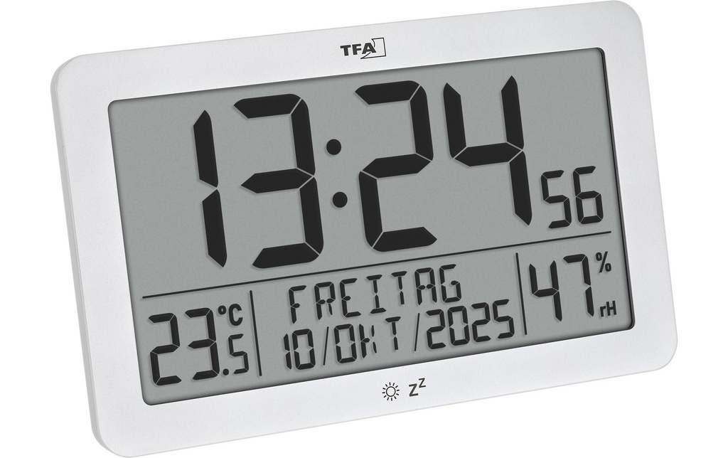 TFA Dostmann Horloge radiocommandée numérique avec climat ambiant, Blanc