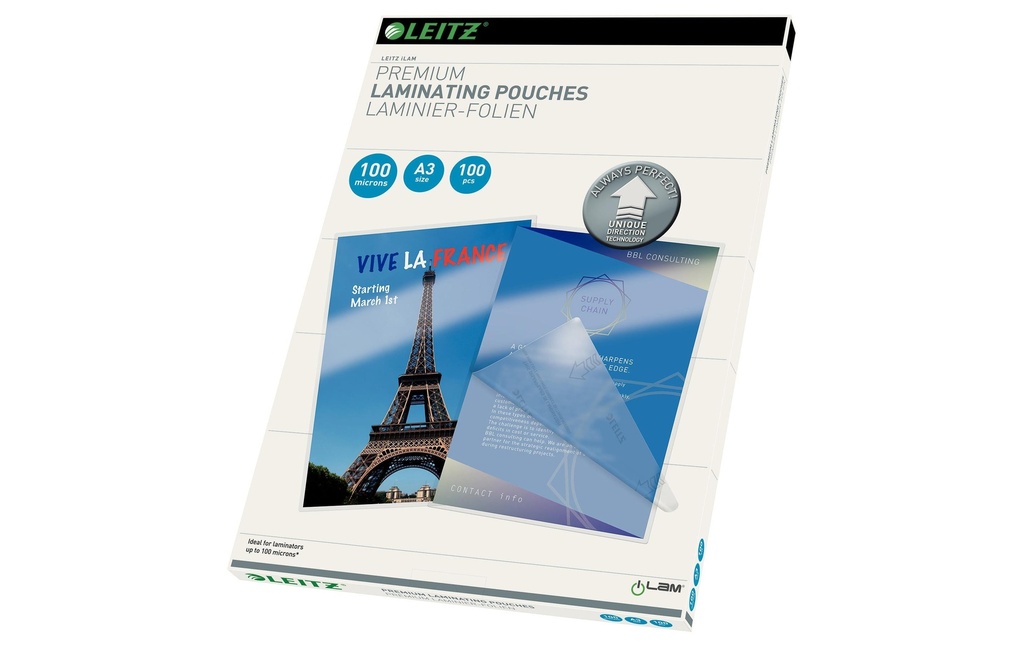 [123748700] LEITZ Poches laminer A3 100 Micron (100 pces)