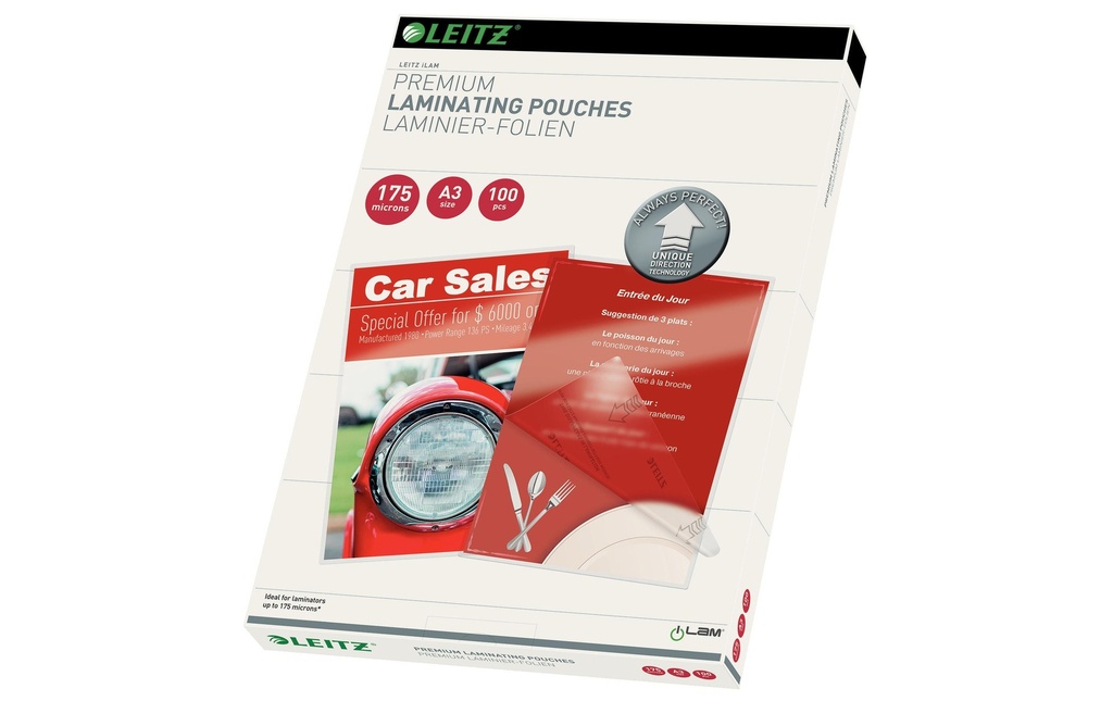 LEITZ Poches laminer A3 175 Micron (100 pces)