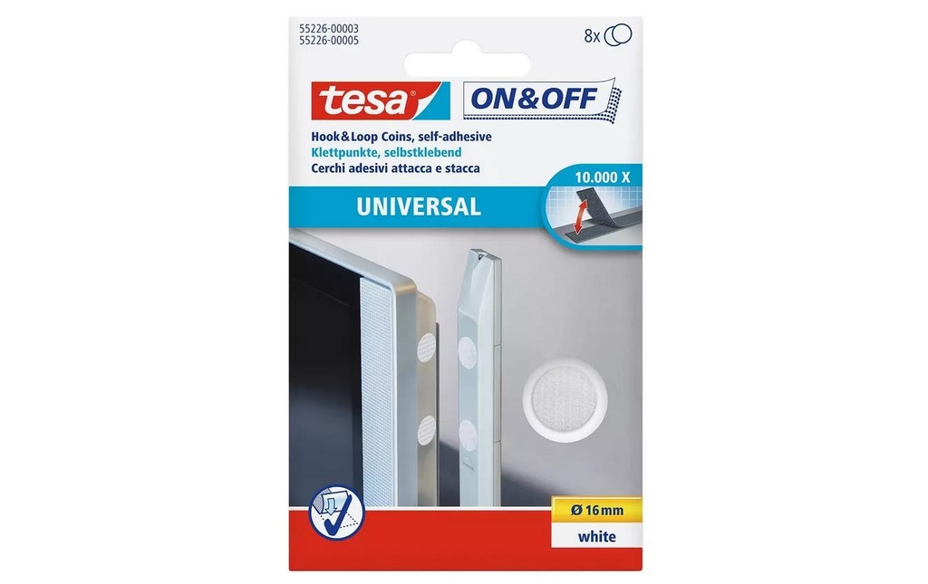 TESA Past.velcro on&off Ø16mm blanc (8 pces)