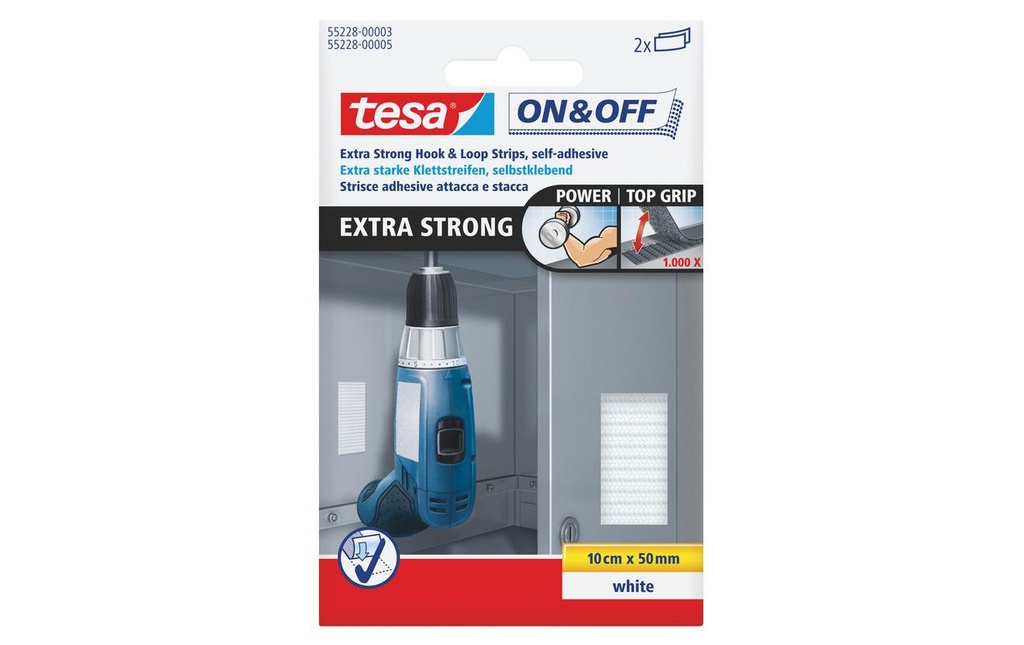 [151552283] TESA Bande velcro on&off 5x10cm bla (2 pces)
