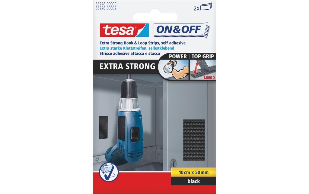 [151552289] TESA Bande velcro on&off 5x10cm noi (2 pces)