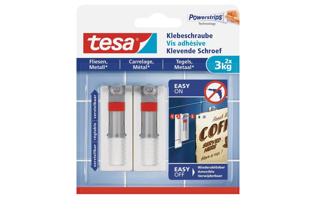 TESA Powerstrips vis réglable 3kg (2 pces)