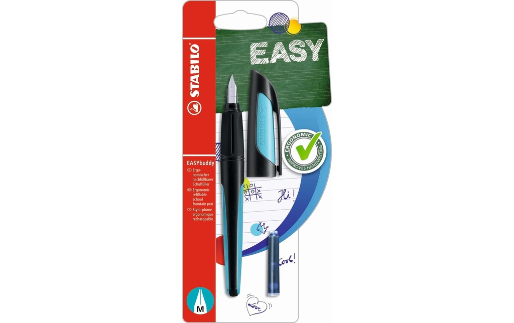 STABILO Plume EASYbuddy noir/bleu