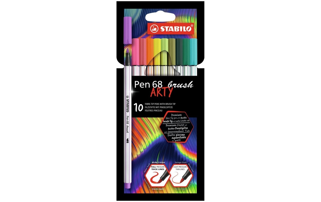 STABILO Pen 68 brush ARTY étui en cart (10 pces)