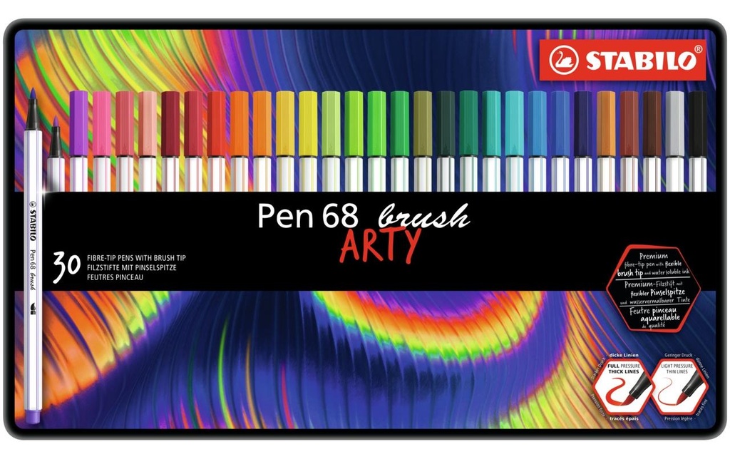 STABILO Pen 68 brush ARTY étui métal. (30 pces)