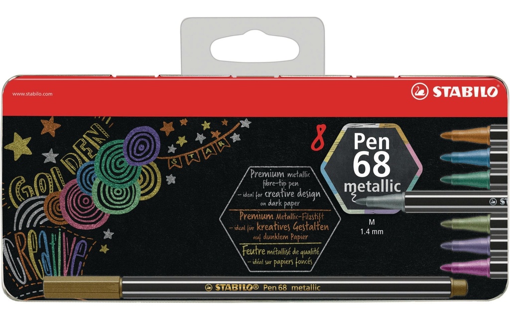 STABILO Pen 68 metallic boîte en métal (8 pces)