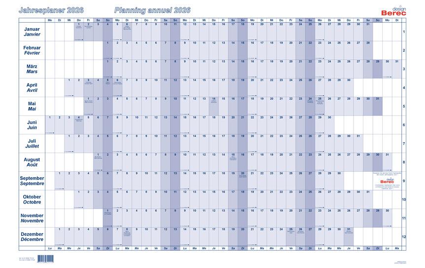 Berec Pianificatore annuale Classique horizontal, laminé 2026