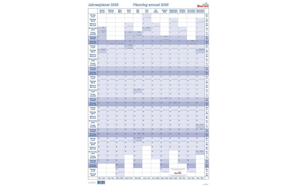 Berec Pianificatore annuale en format vertical, laminé 2026