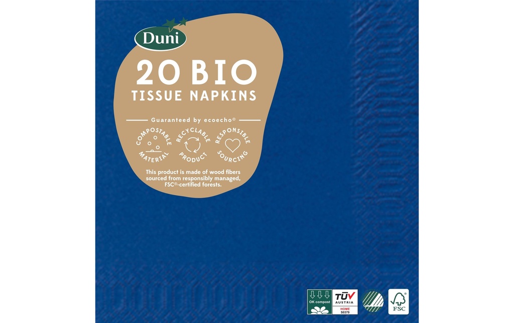 DUNI Serviettes 24x24cm bleu fon (20 pces)