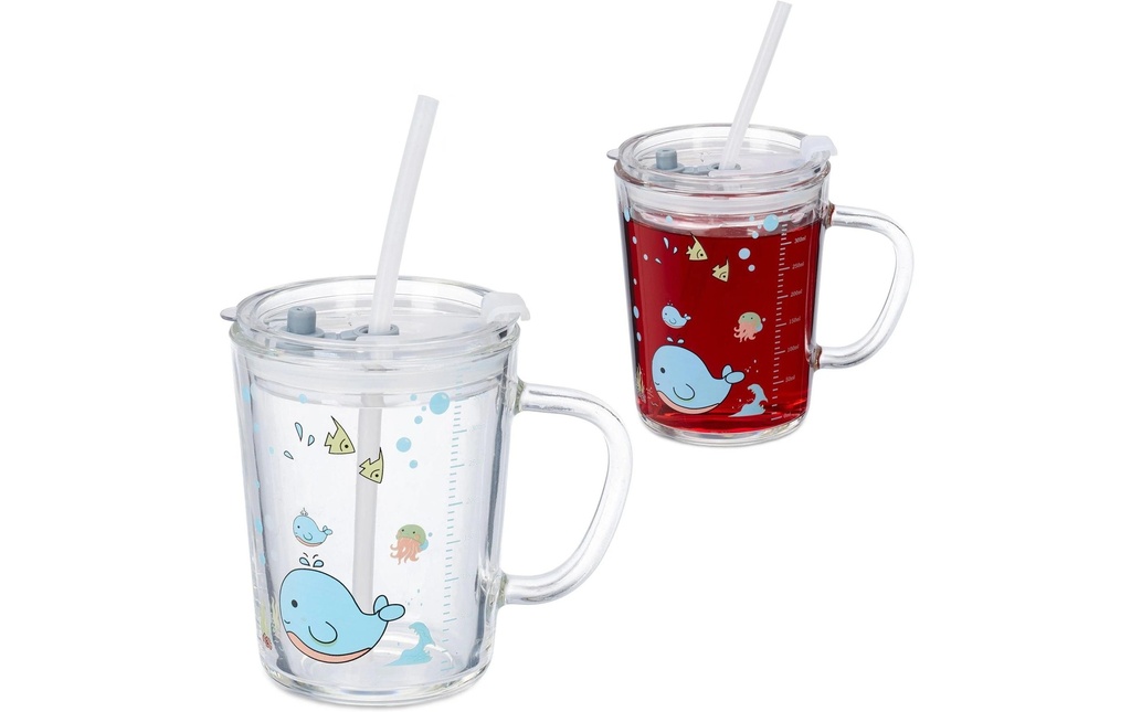 relaxdays Verre à boire pour enfants Baleine 2 pièces, 400 ml