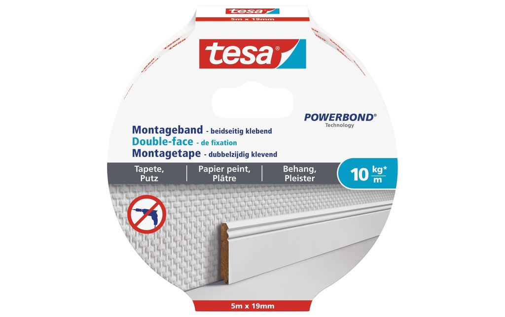 tesa 5 m x 19 mm pour papier peint + plâtre