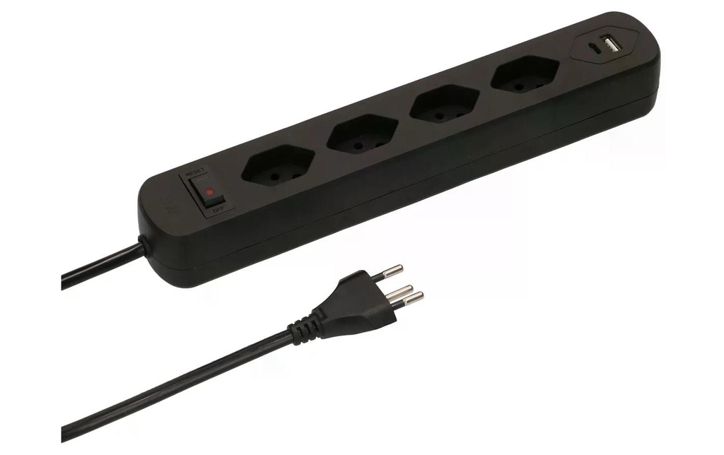 Max Hauri Bloc multiprises Basic-Line 4x T13, USB A+C, interrupteur, noir
