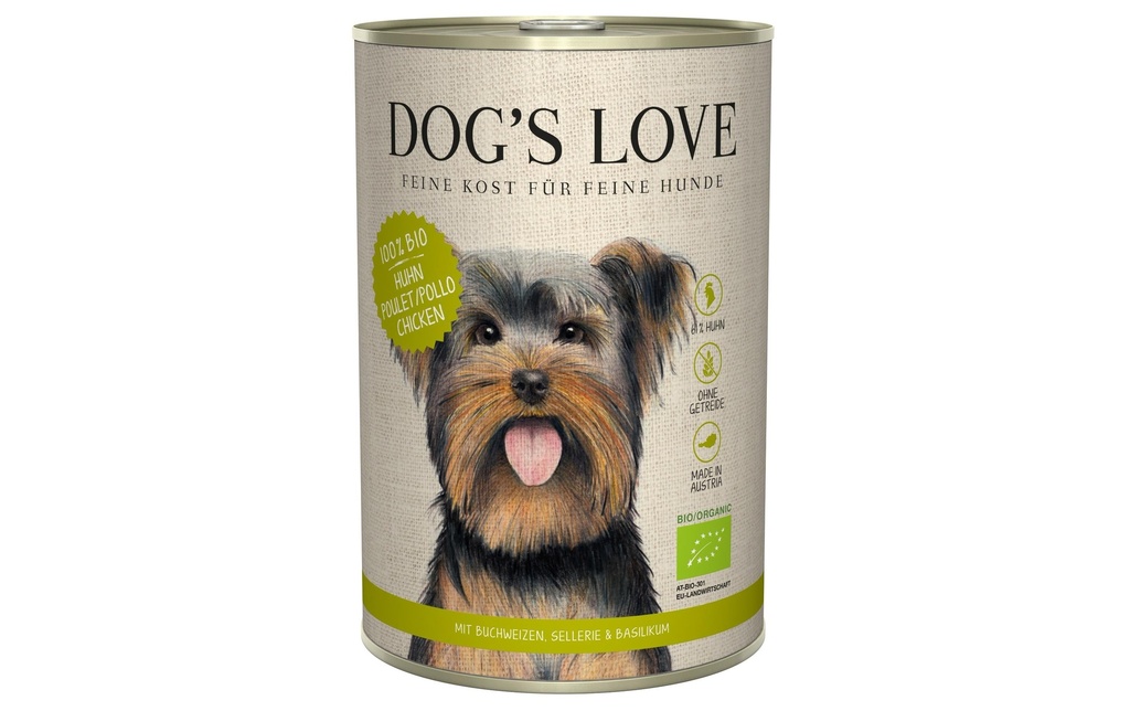 Dog's Love Alimentation humide BIO Adulte poulet, 400 g