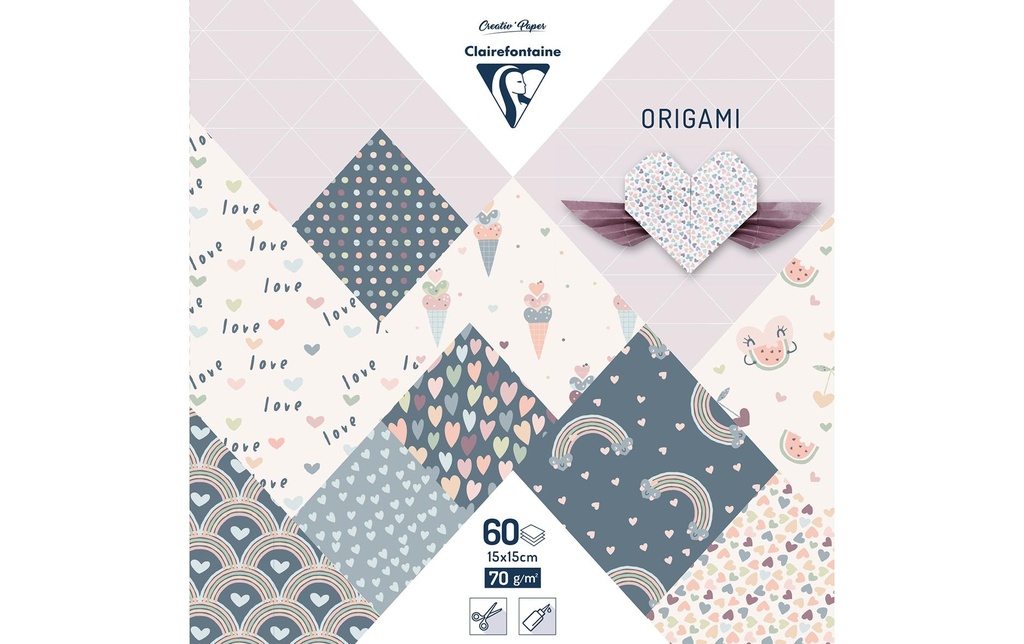 Clairefontaine Feuilles origami Origami Little Love 70 g/m², 60 feuilles