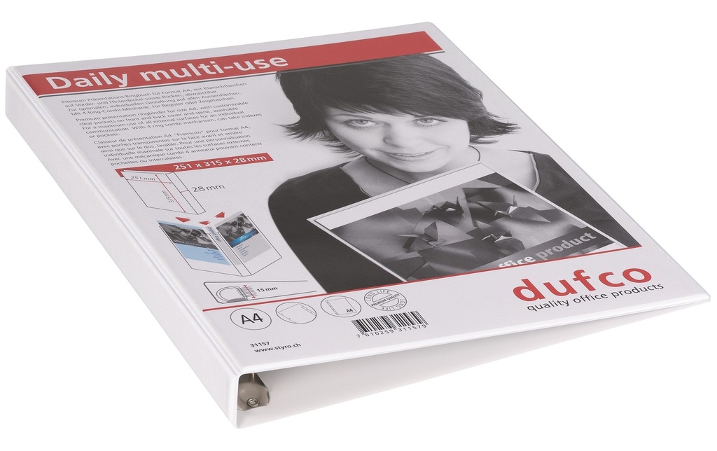 dufco Classeur à anneaux 2,8 cm, Blanc