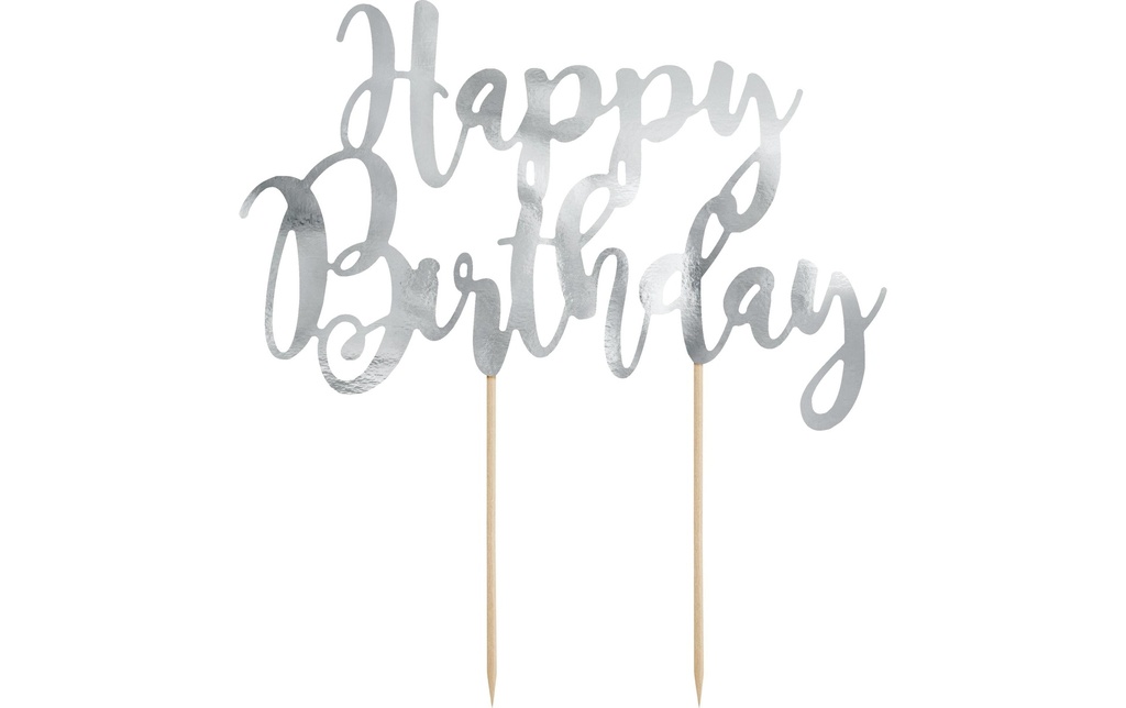 Partydeco Topper pour gâteau Happy Birthday 1 Pièce/s, Argenté