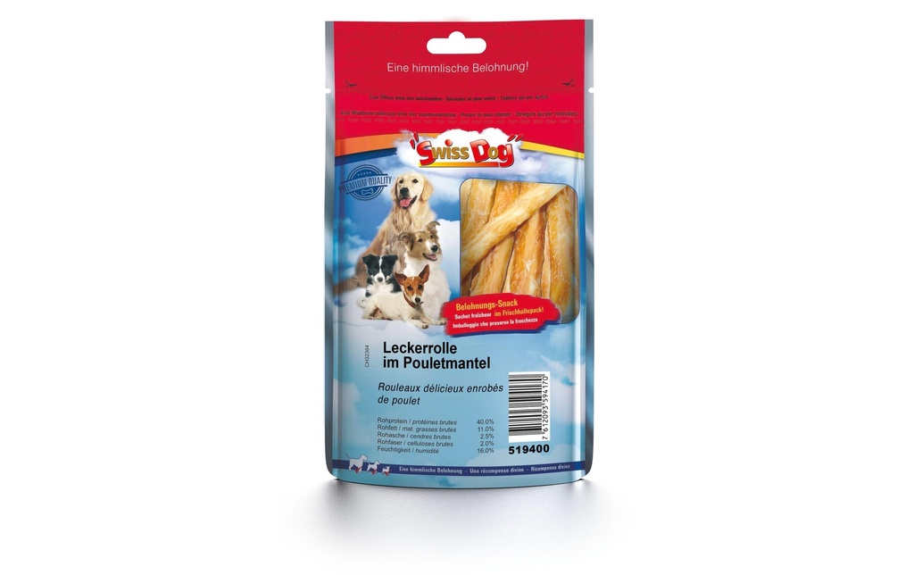 SwissDog Produit à mâcher  Rouleau de friandises enrobées de poulet 100 g