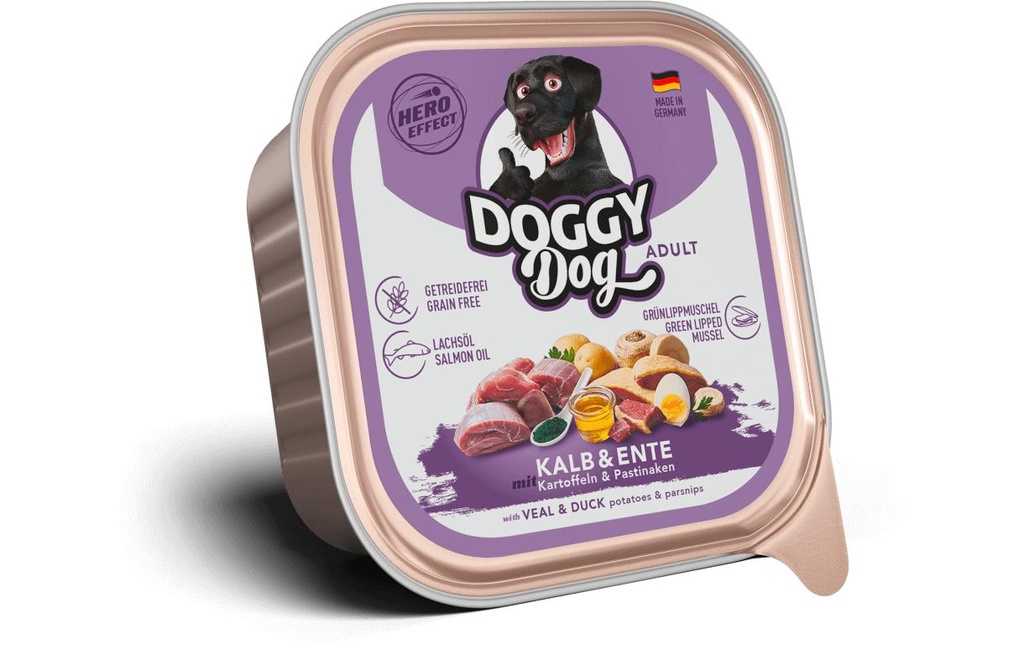 DOGGY Dog Alimentation humide Barquette Veau, Canard Adulte 150 g