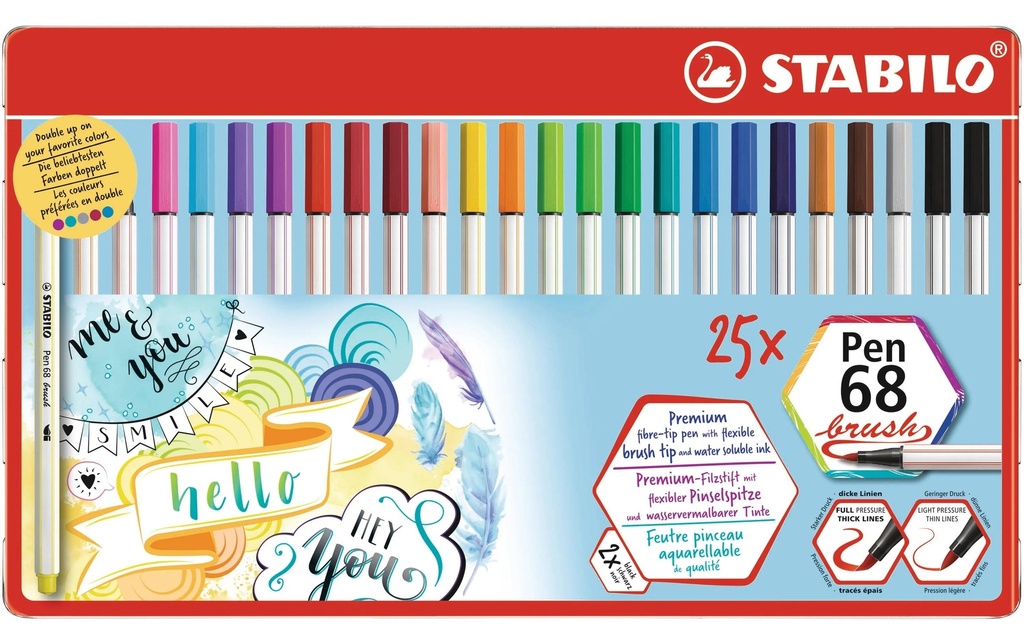STABILO Pen 68 brush étui en métal (25 pces)