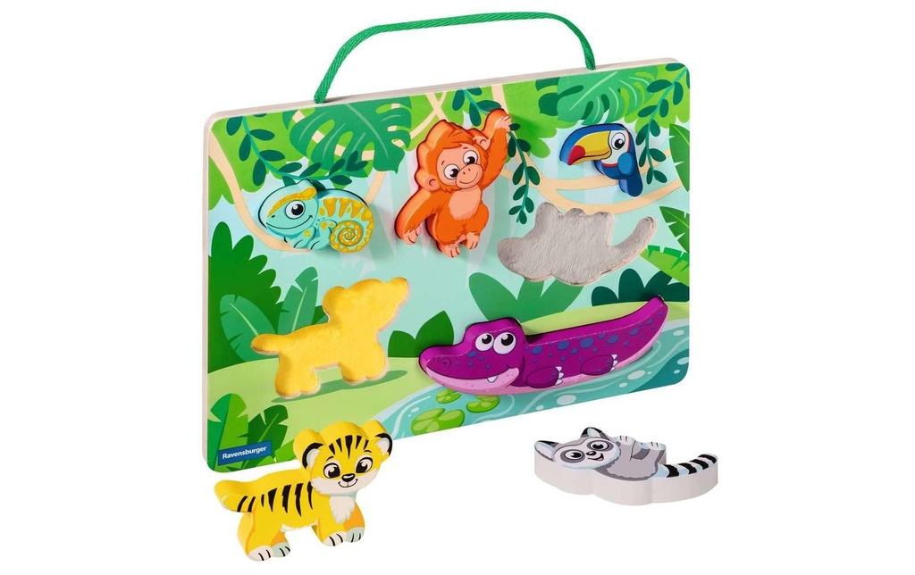 play+ Puzzle tactile magnétique en bois: la jungle