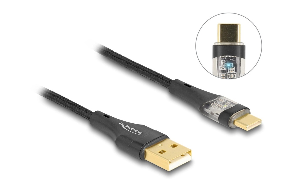 Delock Câble USB 2.0 Fonction de charge rapide 60W USB-A - USB-C 1 m
